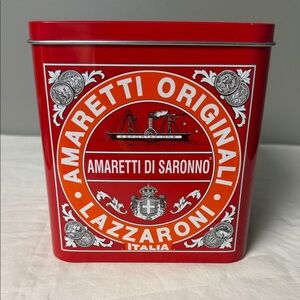 Lazzaroni Amaretti di Saronno Red Tin Italy Storage Cookie Biscuit 6"